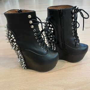 Jeffrey Campbell Studs and Spikes Damsel Wedge Heel Platform Boots - size 6